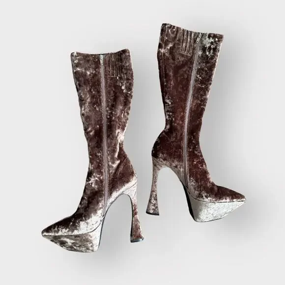 JEFFREY CAMPBELL Shego crushed velvet platform knee high boots NEW - Picture 5 of 16